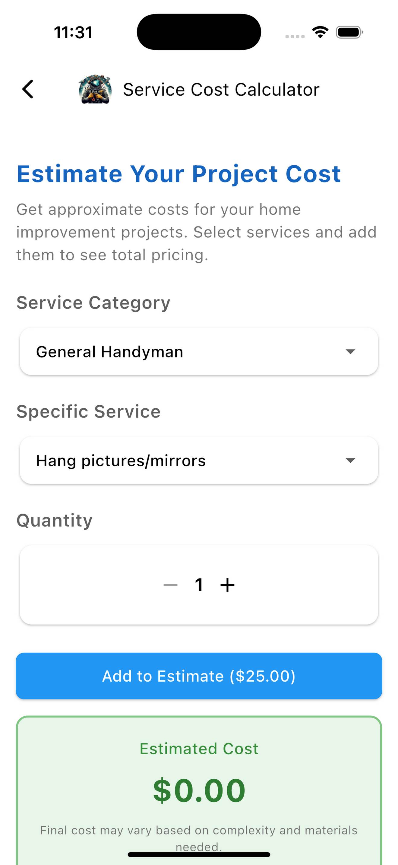 Service Cost Calculator